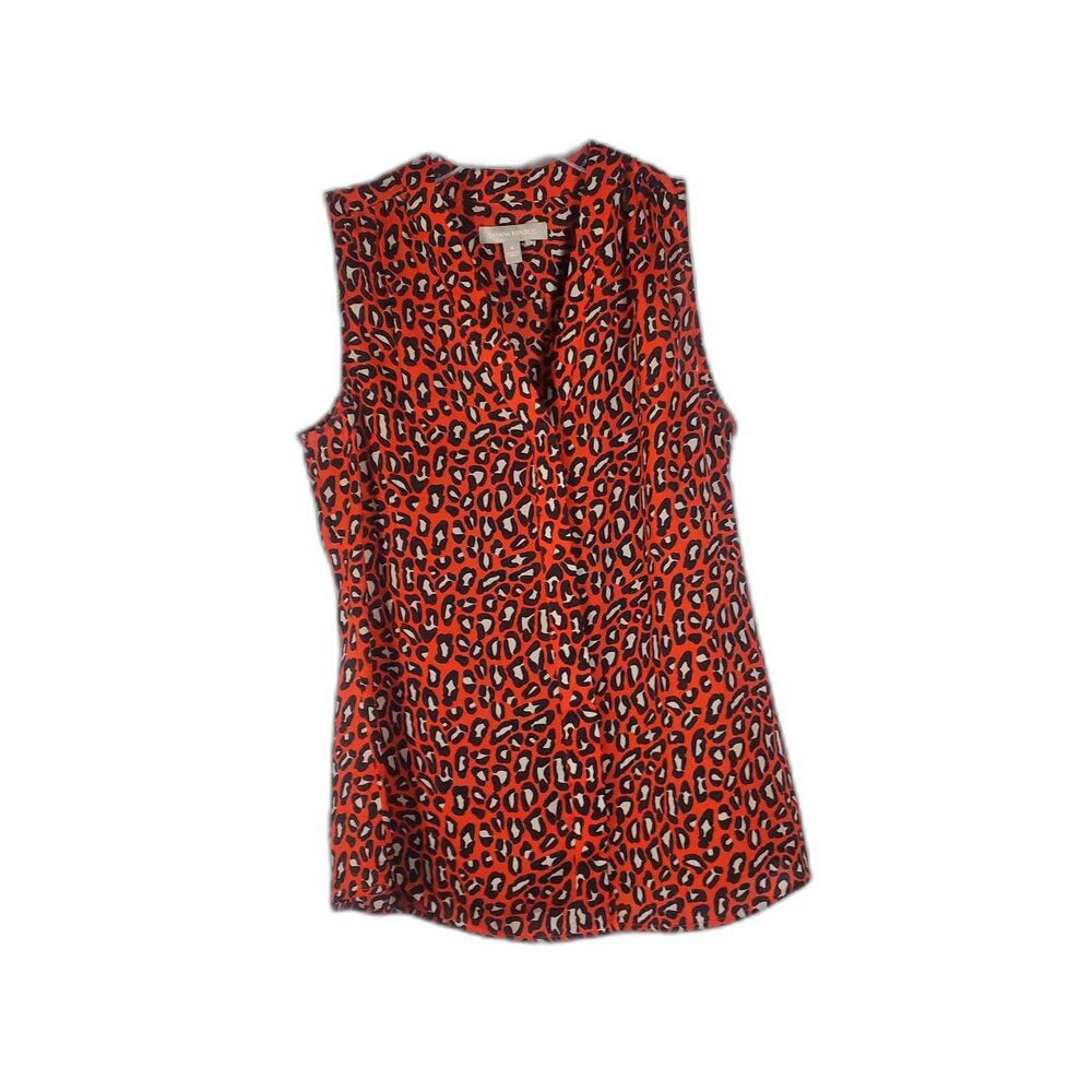 Orange Leopard Print Sleeveless Top Blouse V-Neck Size S